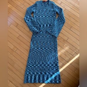 Simon Miller Blue Knit Textured Long Sleeve Dress